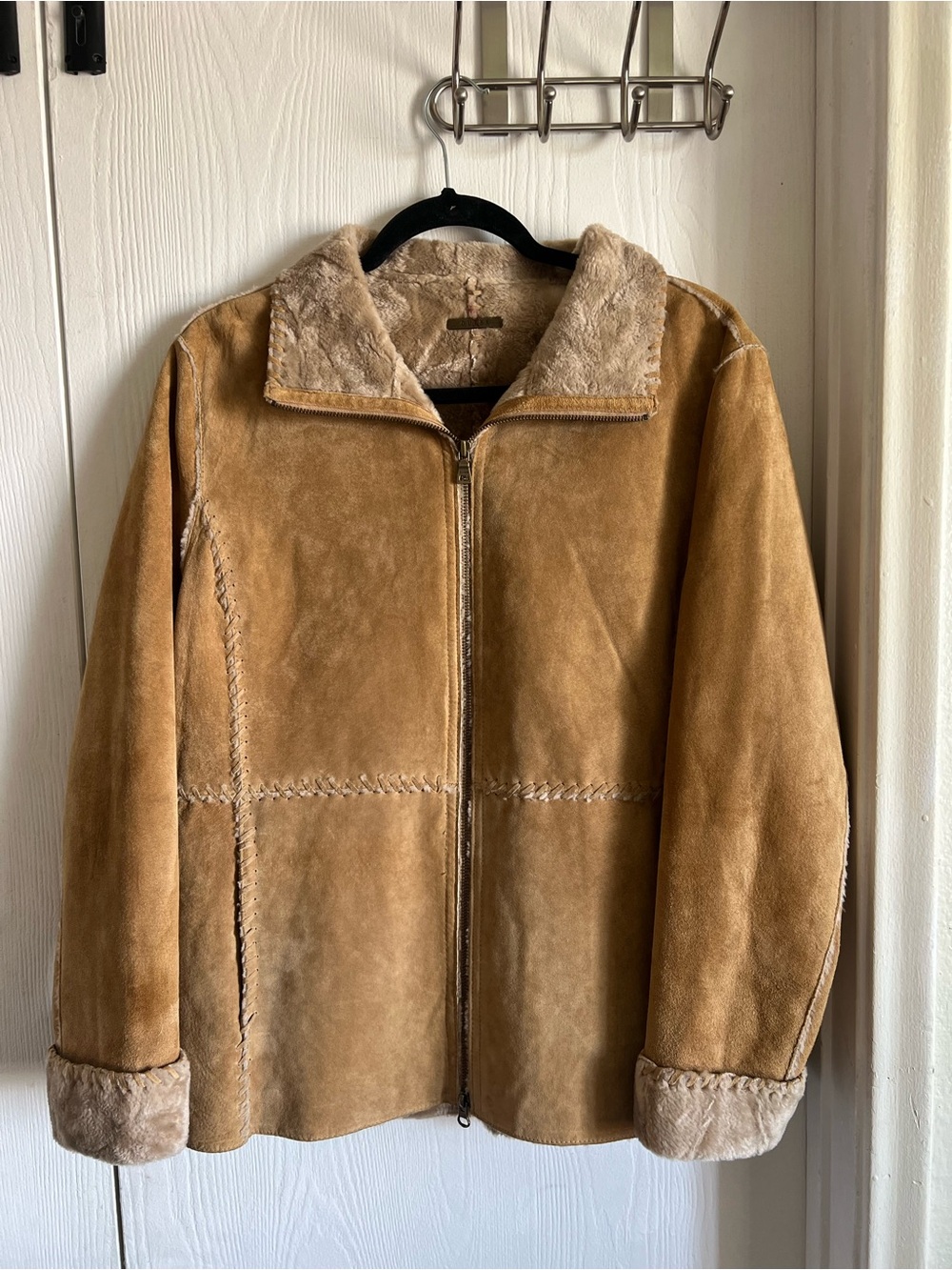 Vintage Guess Tan Suede Leather Sherpa Lined Jacket Size L